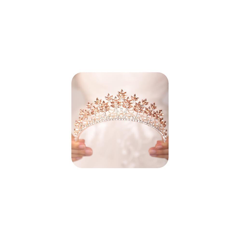 5468 Tiara Crown Princess Champagne Bridal Tiara for Wedding Pearl Crown